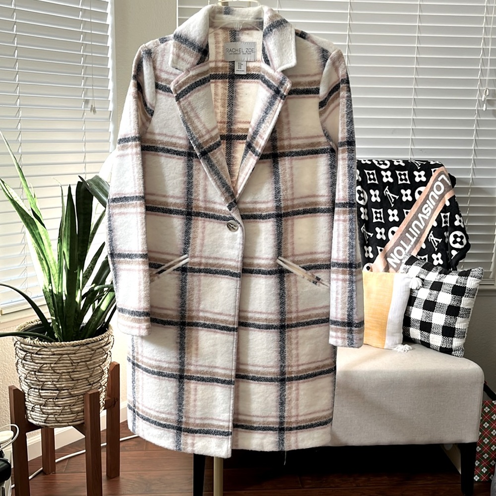 NEW! RACHEL ZOE Wool Blend Trench Coat Size M Cream